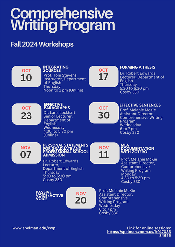 Comprehensive Writing Program Fall 2024 Workshops