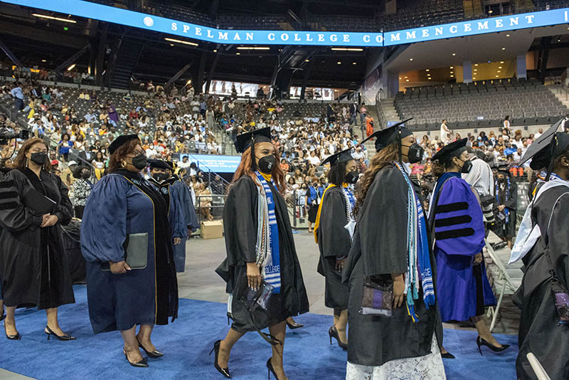 Spelman College Commencement 2022 - Faculty, Staff walking with Graduates