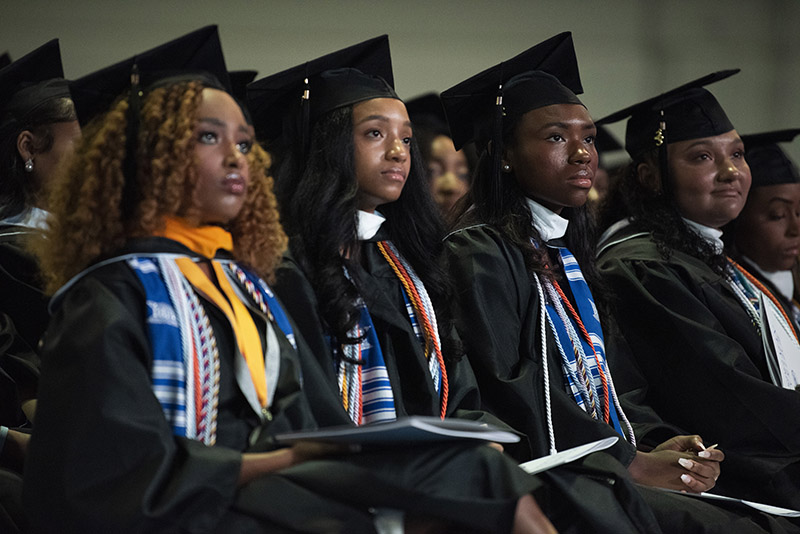 Spelman College Commencement 2023 - Graduates sitting and listening to speaker.