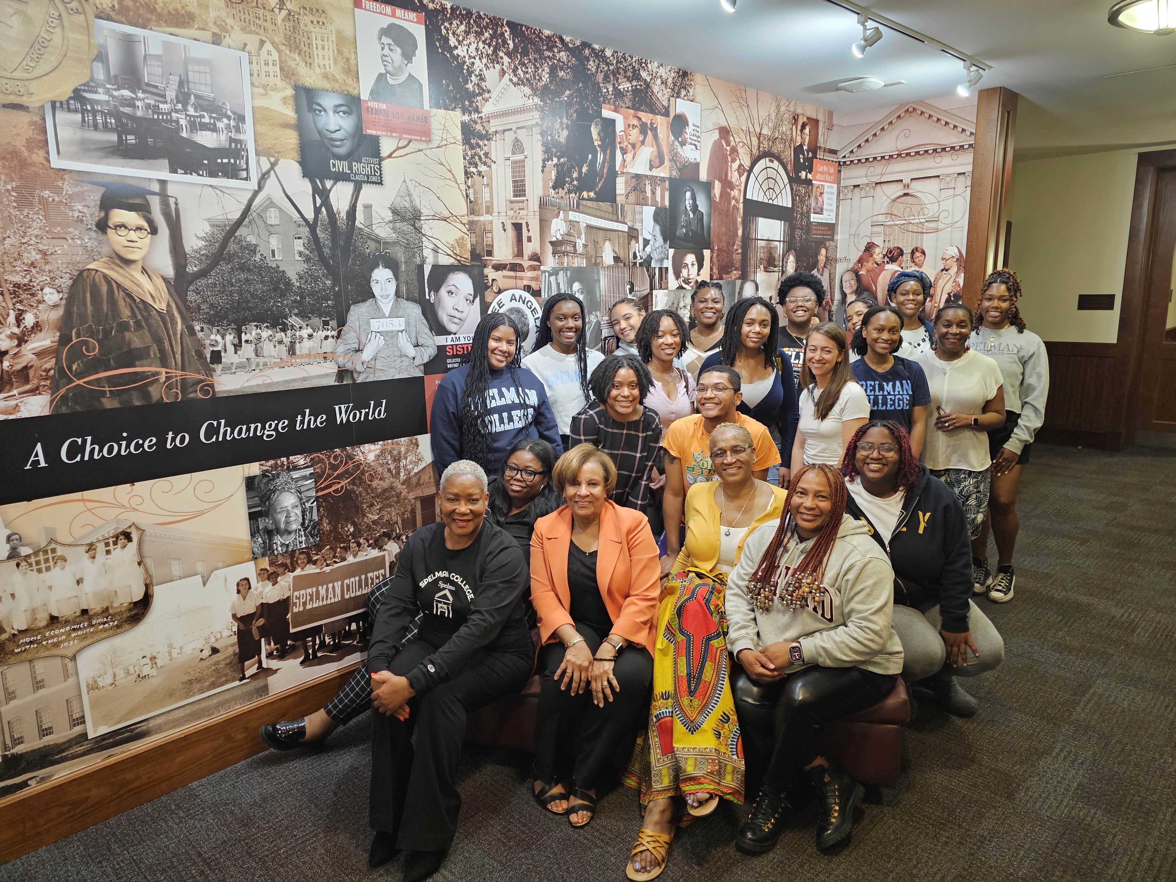 Spelman Students in front of Mural in Laura Spelman