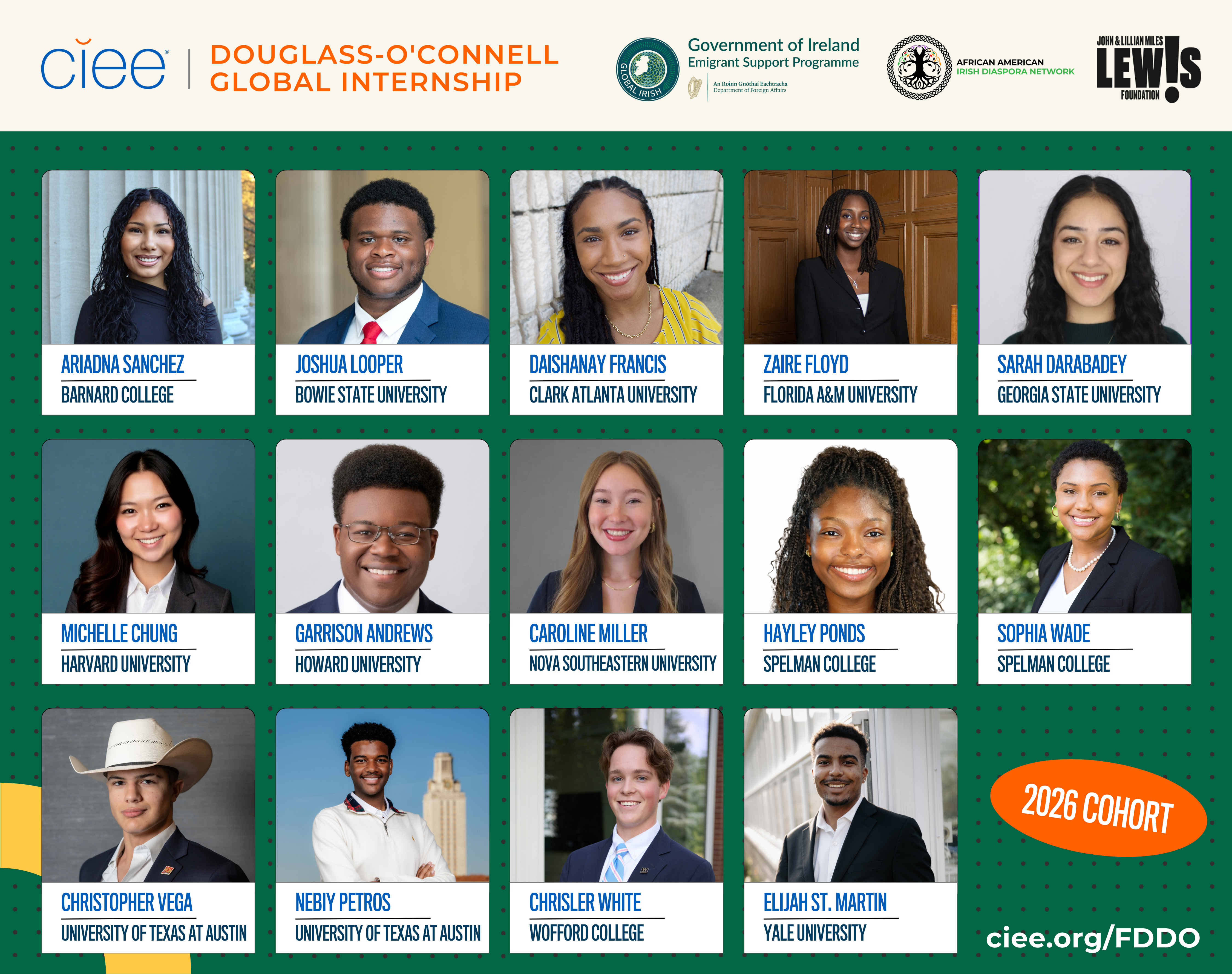 Image of 14 student cohort of Douglass O'Connell Interns